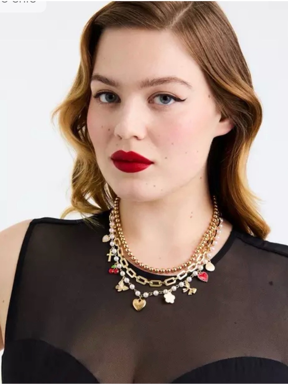 torrid Gold-Tone Layered Charm Necklace with Red and White Accents